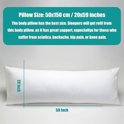 Anime Body Pillow Insert, 20""x 60"" Hugging Body Pillow Core, fit for 50x150 cm Japanese Anime Dakimakura Long Throw Pillow Vacuum Package 1 Piece (20x60 inches), White, ZhiRui-BodyPilow-New01
