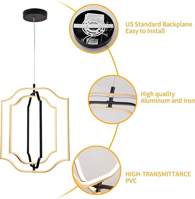 modern LED chandelier DIY creative chandelier adjustable hanging chandelier round ring 3 ring 3000K warm white light fixture for dining room bedroom kitchen island hall black gold (D = 19.7")