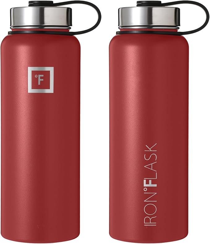 IRON °FLASK Sports Water Bottle - 40 Oz 3 Lids (Straw Lid), Leak Proof - Stainless Steel Gym & Sport Bottles for Men, Women & Kids - Double Walled, Insulated Thermos, Metal Canteen, Rusty Red