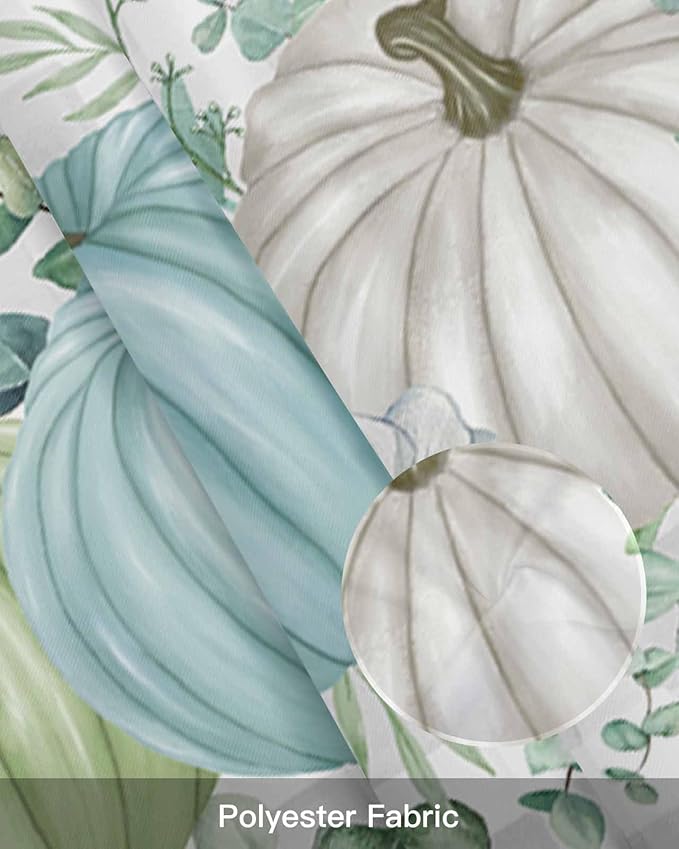 Fall Thanksgiving Kitchen Curtains Valances for Windows Autumn Pumpkins Eucalyptus Leaves Rod Pocket Window Treatment for Kitchen /Living Room/Bedroom/ Bathroom, 42" X 18", White Blue Green Gray Plaid