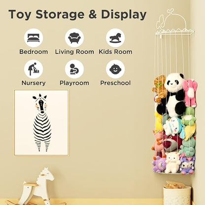 Stuffed Animal Storage,Stuffed Animal Holder with Adjustable Length,Corner Shelf for Kids Room Decor,Soft Toy Storage Organizer for Living Room,Bedroom,Nursery,Playroom,Kids Room(Ivory White)