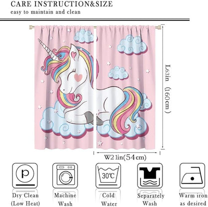 Unicorn Curtain for Kids Bedroom,Pink Cartoon Rainbow Darkening Curtains Decor Sliding Curtains Decorative Curtains for Girls Boys Baby Room,Living Room Decoration 42x63inch(107x160cm)