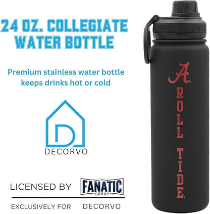 Alabama Roll Tide Water Bottle - Black Double Walled Stainless Steel 24 oz Keeps Drinks Cold or Hot