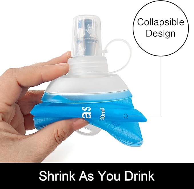 500ml Soft Flask, TPU Collapsible Soft Water Bottle for Hydration Pack, Running Vest, Folding Water Bottle for Hiking Cycling Climbing-2Pcs, Blue