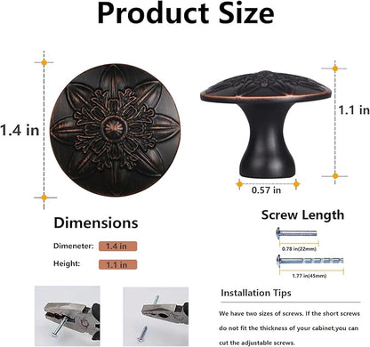 4 Pack Oil Rubbed Bronze Cabinet Hardware Knobs Round,1-2/5" Bronze Knobs Handles for Cabinets and Drawers Antique Bronze Dresser Knobs Drawer Knobs