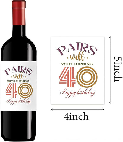 24 Pcs 40th Birthday Gifts for Women Men Wine Labels, Happy 40th Birthday Party Decorations Woman Man Wine Bottle Stickers, 40 Year Old birthday Gifts for Women, 40th Wine Bottle Labels