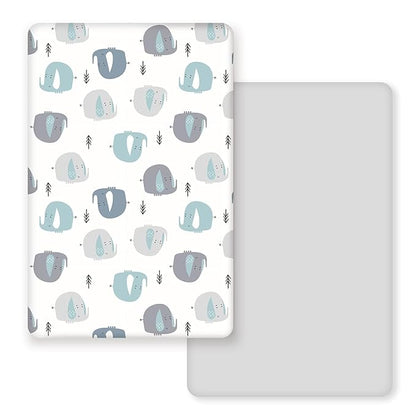 GRSSDER Stretchy Ultra Soft Jersey Knit Fitted Pack n Play Sheets Set 2 Pack, Portable/Mini Cribs Playards Sheets with Deep Pocket, Cute Elephant for Girls and Boys