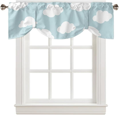 Kids Blackout Tie Up Valance Curtains for Kitchen Windows Blue White Cloud Cartoon Window Toppers Balloon Shades for Living Room/Bathroom/Bedroom,1 Panel,42" X 12"