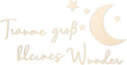 Lettering Wood Träume groß kleines Wunder - Plywood Words Sign for Decoration, Children's Room Saying Quote, Nursery Wall Art, Wooden Word Text Art (Träume groß kleines Wunder)