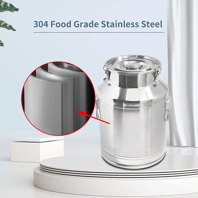 35 Liter Stainless Steel Milk Can 9.3 Gallon Milk Bucket Wine Pail Bucket Large Capacity Milk Can Tote Jug with Sealed Lid and Carry Handle