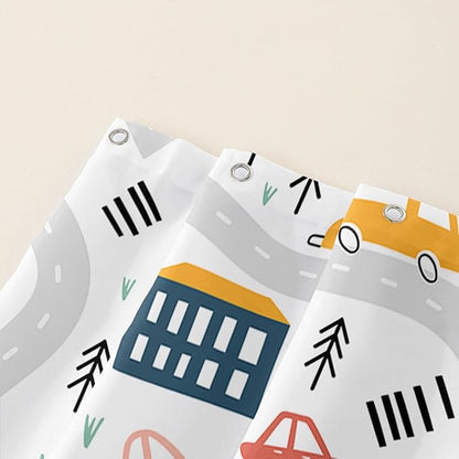 AILONEN Construction Truck Shower Curtain, Kids Cartoon Train Vehicle Tractor Cars Bath Curtain for Boys,White Road Map Bathroom Decor Waterproof Fabric 72" W*84" H Inch with 12 Plastic Hooks