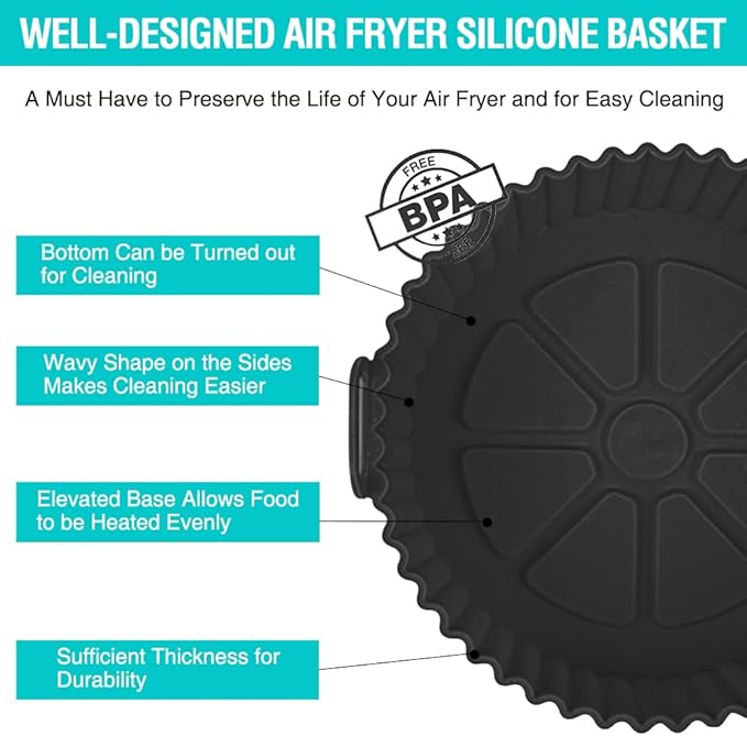 Silicone Air Fryer Liners for Ninja AF101 4QT AF141 5QT AF150 AF161 XL MAX 5.5QT for Ninja Foodi and Most 3-5 Quart Airfryers, Air Fryer Oven Microwave Accessories, Better than Disposable Paper Liner