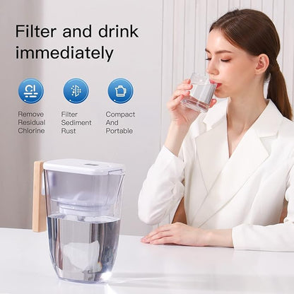 200-Gallon Long-Life Chubby 10-Cup Water Filter Pitcher with 1 Filter, 5X Times Lifetime, Reduces PFAS, PFOA/PFOS, Chlorine, BPA Free, Last Up to 3 Months, White