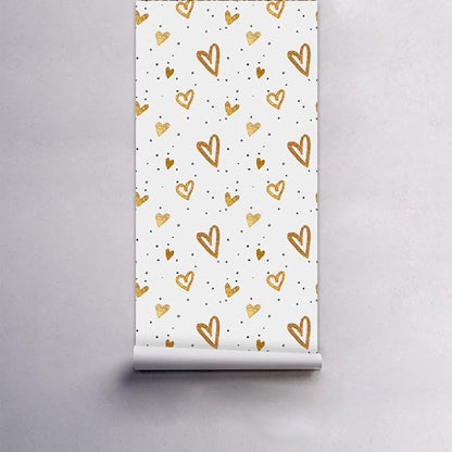 Amaonm Removable 15.8 x 98.4inch Lovely Gold Heart Wall Decals DIY Wallpaper Wall Stickers Murals Decor for Kids Babys Girls Bedroom Teens Nursery Living Room Door Desk Decoration (Heart)