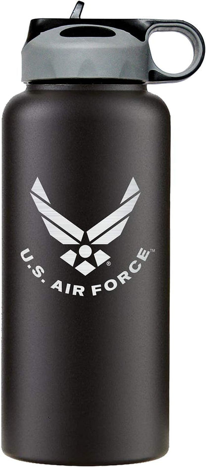 32oz Air Force Stainless Steel Insulated Water Bottle with Engraved USAF Logo - Air Force Gifts for Veterans | Disabled USMC Vet Owned SMALL Business