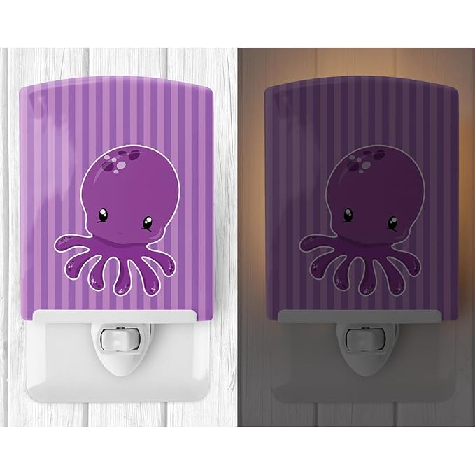 Caroline's Treasures BB8904CNL Nautical Purple Octopus Ceramic Night Light Compact, UL-Certified, Ideal for Bedroom, Bathroom, Nursery, Hallway, Kitchen, 6x4x3, Multicolor