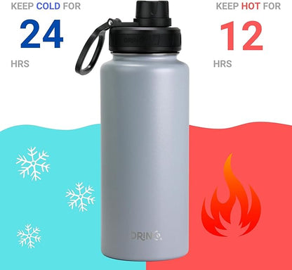 DRINCO Stainless Steel Water Bottle Spout Lid Vacuum Insulated Double Wall Water Bottle USA Flag Military Veteran (32oz Eagle Gray, 32oz)
