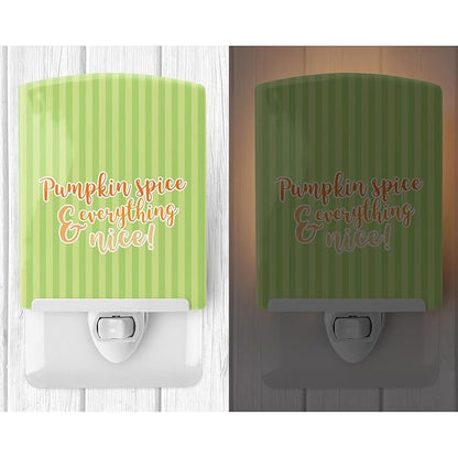 Caroline's Treasures BB6922CNL Fall Pumpkin Spice Green Stripe Ceramic Night Light Compact, UL-Certified, Ideal for Bedroom, Bathroom, Nursery, Hallway, Kitchen, 6x4x3, Multicolor