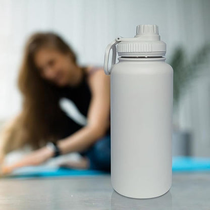 32oz Insulated Water Bottle ，Stainless Steel Sports Water Cup Flask with 2 Lids, Wide Mouth Travel Thermal Mug,Outdoor Sports Bottle（white）