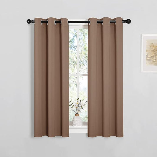 NICETOWN Blackout Window Curtains and Drapes for Kitchen, Set of 2, 29 by 40 Inch, Cappuccino, Window Treatment Thermal Insulated Solid Grommet Blackout Drapery Panels