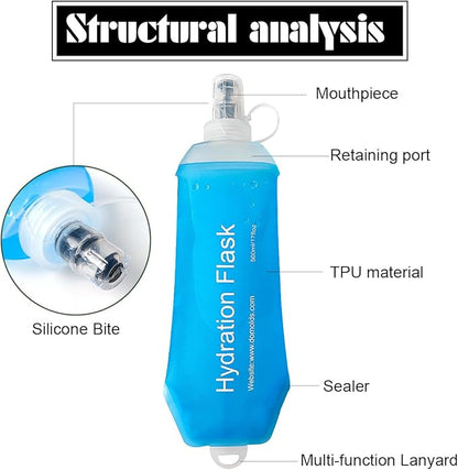 Blue Soft Flask, TPU Foldable Running Hydration Flask, for Hydration Packs/Running Vests-Running, Hiking, Cycling Folding Bottle-8.5 oz (250 ml)