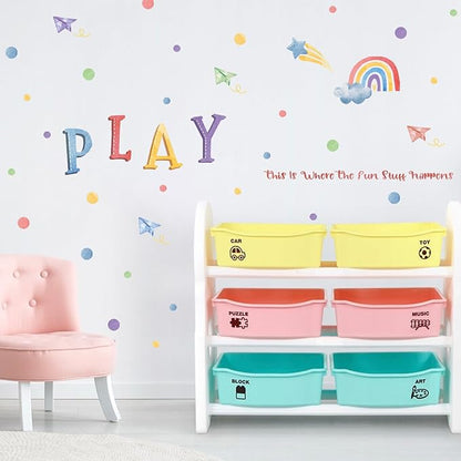 LHIUEM Polka Dot Wall Decals Rainbow Wall Sticker 82 PCS Cute Toddler Girl Decoration Cloud Star Watercolor Wallpaper Boho Kids Wall Posters Play Quotes Decal for Kids Boys Gifts in Nursery Playroom