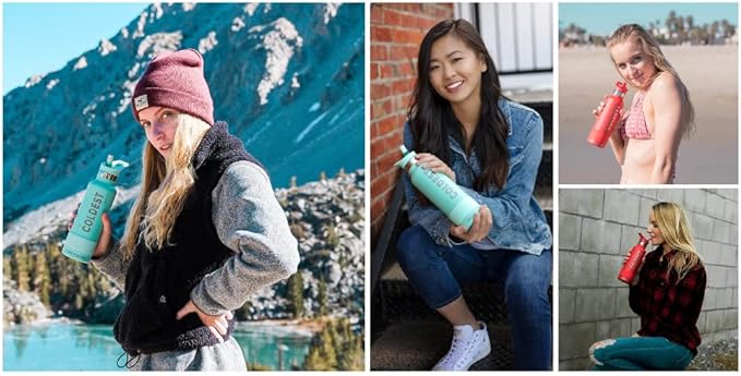 Coldest Sports Water Bottle with Straw Lid Vacuum Insulated Stainless Steel Metal Thermos Bottles Reusable Leak Proof Flask for Sports Gym (18 oz, Saturn's Moon Purple Glitter)