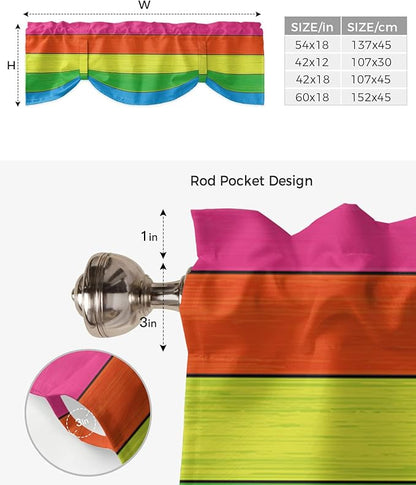 Farmhouse Blackout Tie Up Valance Curtains for Kitchen Windows,Rainbow Retro Rustic Barn Wood Texture Window Toppers Balloon Shades for Living Room/Bathroom/Bedroom,1 Panel,60" X 18" -1 Panel