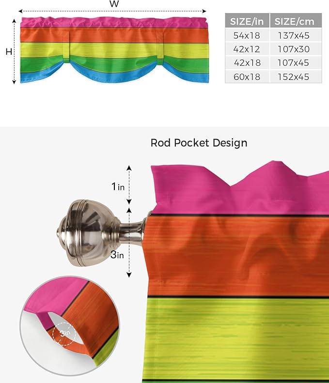 Farmhouse Blackout Tie Up Valance Curtains for Kitchen Windows,Rainbow Retro Rustic Barn Wood Texture Window Toppers Balloon Shades for Living Room/Bathroom/Bedroom,1 Panel,42" X 12" -1 Panel