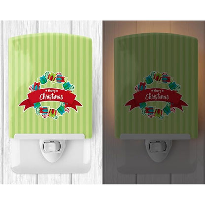 Caroline's Treasures BB6977CNL Christmas Wreath Presents Green Ceramic Night Light Compact, UL-Certified, Ideal for Bedroom, Bathroom, Nursery, Hallway, Kitchen, 6x4x3, Multicolor