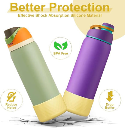 2PCS Silicone Water Bottle Boot for Owala 24oz 32oz 40oz, Anti-Slip Protective Sleeve Bottom Bumper Protector for FreeSip, Twist, and Flip Stainless Steel Water Bottles