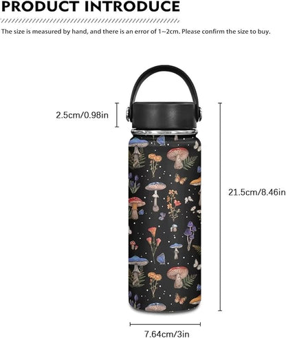Mushroom Print Insulated Stainless Steel Water Bottle with Top Handle 20 Oz Vacuum Stainless Steel Sports Travel Water Bottle for Women Men