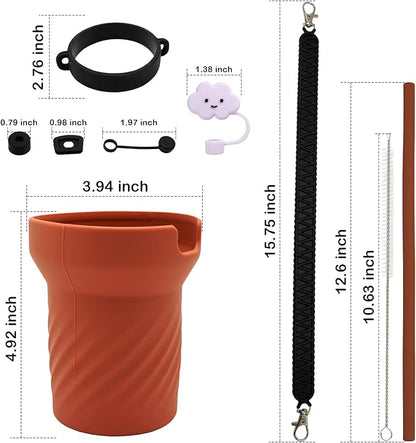 Accessories Set for Stanley 40oz including 6PCS Silicone Spill Proof Stopper 1PCS Straw Cover 1 PCS Siliconce Boot Sleevec 1 PCS Silicone Water Bottle Handle Strap 1PCS Straw & Cleaning Brush