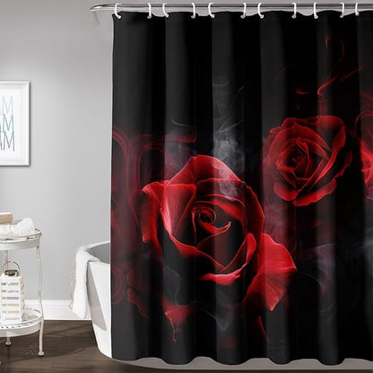 AILONEN Red and Black Rose Shower Curtain,Romantic Smoky Luxury Rose Bathroom Decor,Red Flower Garden Floral Bath Curtain,Waterproof 72" W x 84" H