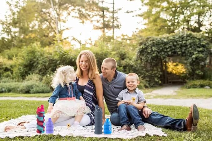 Collapsible Water Bottles 2 pack Travel Water Bottle Portable Hiking Water Bottle with Leak proof 500ML Reusable BPA Free Silicone Water Bottles. (Blue+Purple)