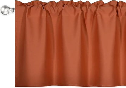 Burnt Orange Valance - Rust Valance for Windows 2 Panels 42x18 Inch Solid Blackout Rod Pocket Kitchen Short Curtain Toppers Valance for Bathroom Living Room, Terracotta