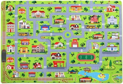 Kids Playmat Car Rug, City Life Fun Carpet Educational Car Rugs for Kids Play with Cars and Toys Road Traffic Play Mat for Bedroom Playroom Classroom Soft Large Area Rug, 8x10 ft, Grey Streets