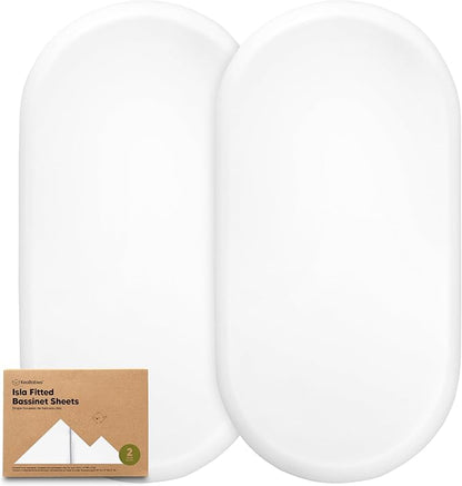2-Pack Baby Bassinet Sheets Girl, Boy - Viscose Derived from Bamboo Fitted Bassinet Sheets Compatible with Halo Bassinest Swivel Sleeper, Baby Delight,Graco Bedside Bassinet Mattress Sheet(Soft White)