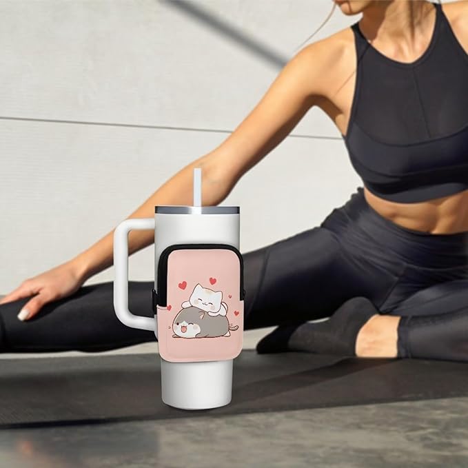 Cat Water Bottle Pouch with Adjustable Strap Tumbler Cup Pouch for Gym Workout Running Stanley Accessories Tumbler IceFlow Storage Holder 20oz-40oz