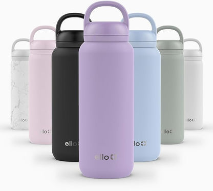Ello Cooper Twist 32oz Stainless Steel Water Bottle with Chug Lid | Leak Proof | Double Walled and Vacuum Insulated | Built in Carry Loop | Dishwasher Safe | Lilac