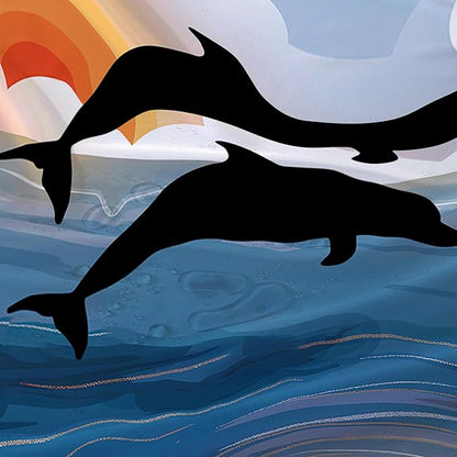 AILONEN Cartoon Dolphin Shower Curtain,Jumping Dolphin Bathroom Curtains for Kids,Girls,Sunset by The Sea Theme Shower Curtains Set with Hooks for Bathroom,36" W*72" H