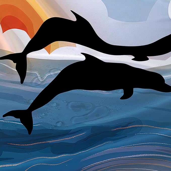 AILONEN Cartoon Dolphin Shower Curtain,Jumping Dolphin Bathroom Curtains for Kids,Girls,Sunset by The Sea Theme Shower Curtains Set with Hooks for Bathroom,48" W*72" H