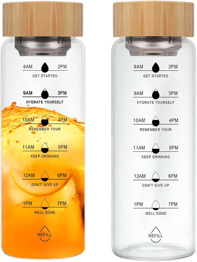 25oz Glass Water Bottle, Leak-Proof, with Stainless Steel Tea Infuser, BPA-Free, Suitable for Office, Car, Gym, and Travel, Reusable, for Hot and Cold Beverages (Circular-25oz-2pcs)