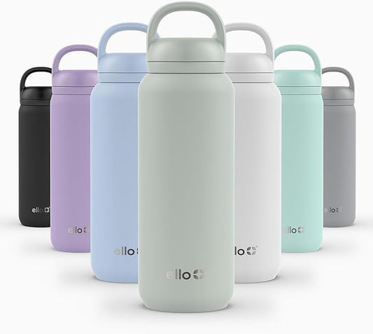 Ello Cooper Twist 32oz Stainless Steel Water Bottle with Chug Lid | Leak Proof | Double Walled and Vacuum Insulated | Built in Carry Loop | Dishwasher Safe | Sage