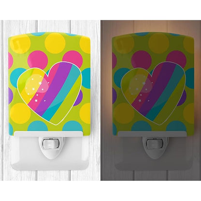 Caroline's Treasures BB9145CNL Multicolor Rainbow Heart Ceramic Night Light Compact, UL-Certified, Ideal for Bedroom, Bathroom, Nursery, Hallway, Kitchen, 6x4x3, Multicolor