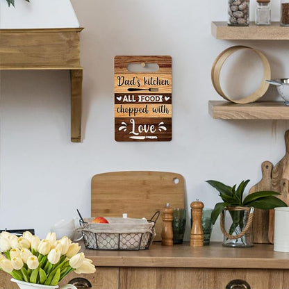 Farmhouse Kitchen Decor, Kitchen Signs Wall Decor, Dad's Kitchen All Food Chopped With Love Wood Sign, Fathers Day Thank You Gifts for Dad, Dads Birthday Gifts Ideas 8 x 12 Inch