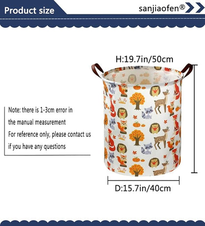 Kids Laundry Basket,Woodland Laundry Hamper Collapsible Animal Storage Baskets for Kids Room Decor,Nursery Hamper,Forest,Toy Organizer,Boys and Girls.(Forest animal) …