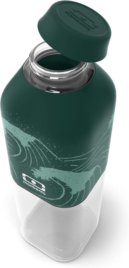 monbento - Water Bottle MB Positive M Nami 17 Oz - Leakproof Water Bottle Perfect for Work, Travel, Sport, or to Slip into a Handbag - BPA Free - Food Grade Safe - Waves Pattern - Green