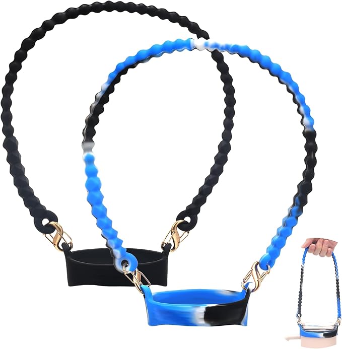 2PC Water Bottle Handle Strap,Silicone Water Bottle Sling Compatible with Stanley Water Cup Accessories Water Bottle Holder with Strap Fits Most 8-40oz Water Bottles (Black+3)