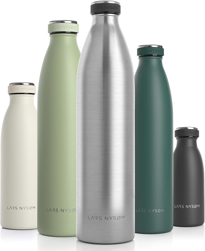 LARS NYSØM Stainless Steel Insulated XL Water Bottle 12oz 17oz 25oz 34oz 51oz | BPA-free Insulated Thermo Flask for Hot and Cold Beverages | Leakproof Large Drinking Bottle (Stainless Steel, 51oz)